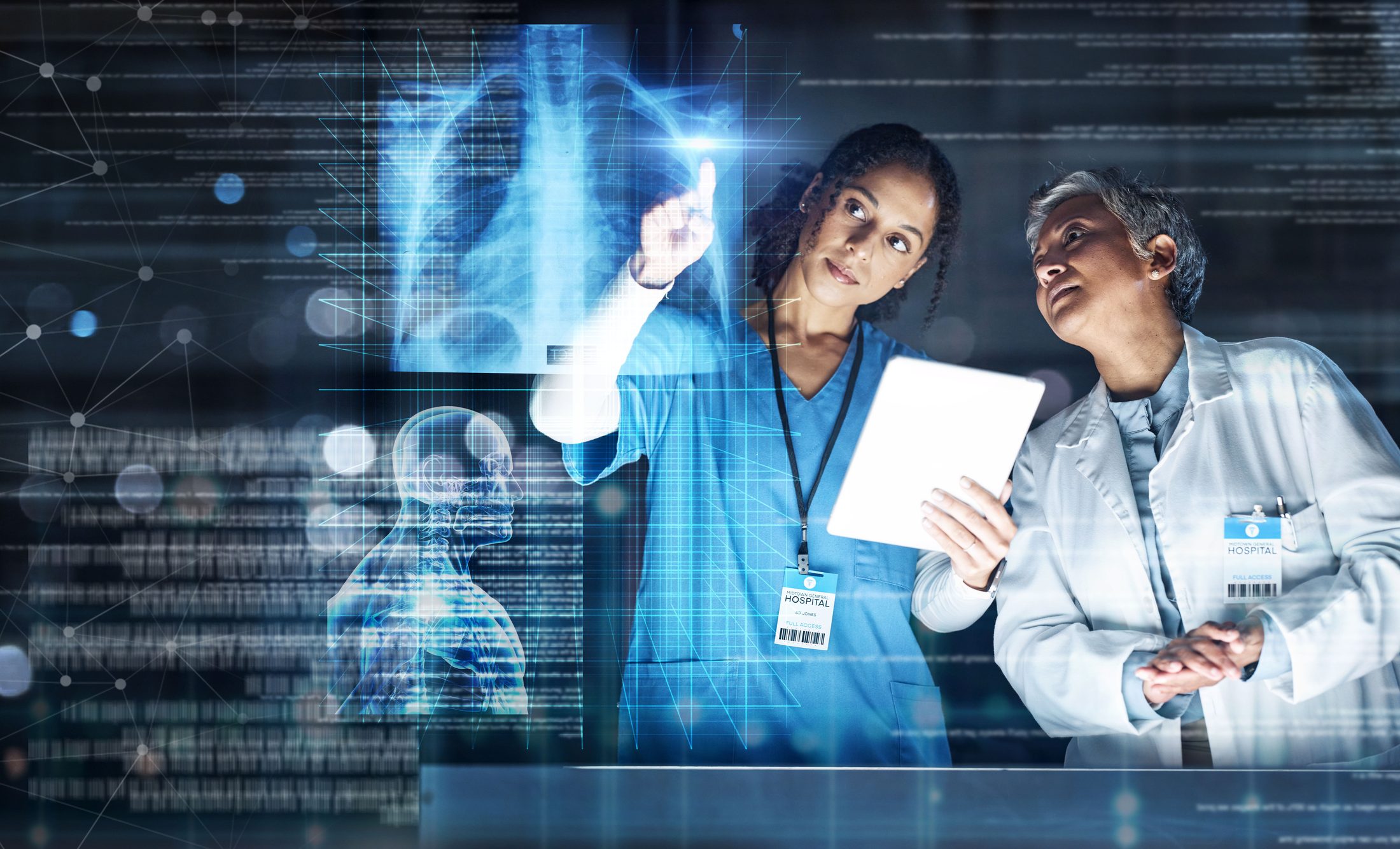 Clinicians reviewing a chest X-ray together